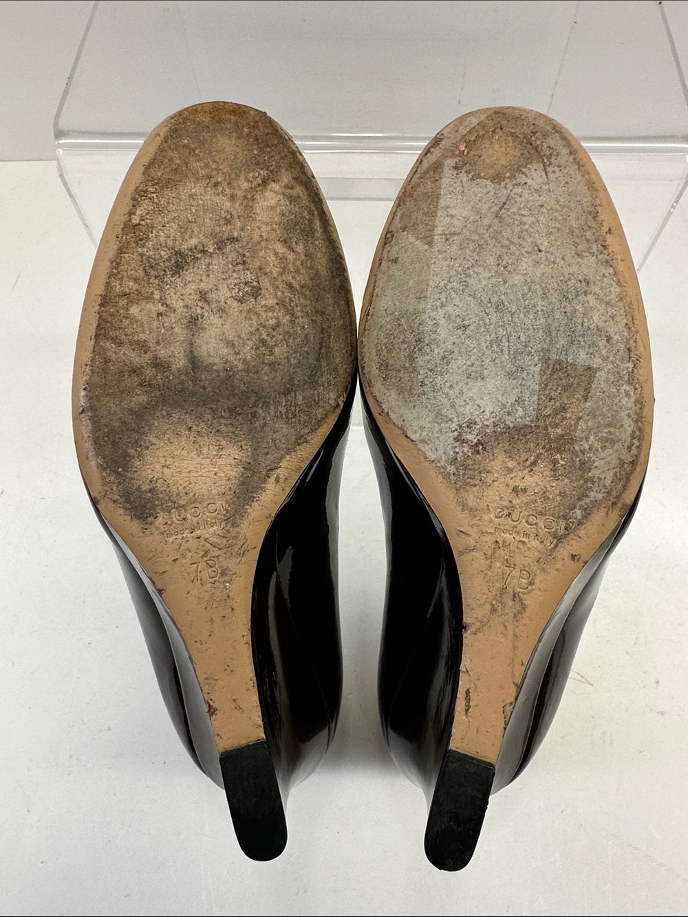 Gucci Dark Brown Patent Leather Wedge Pumps - Picture 5 of 8